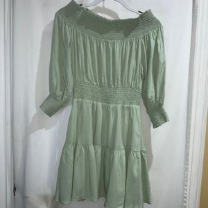 Gianni Bini Smocked Tiered A-Line Dress Sz S Blouson Sleeve Off-the-Shoulder